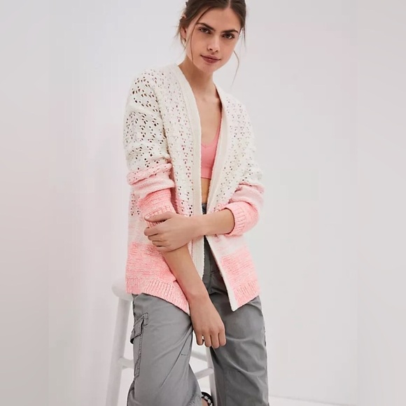 Anthropologie Faustian Dip Open Knit Pink Ombre Cardigan Size SP - Picture 1 of 7